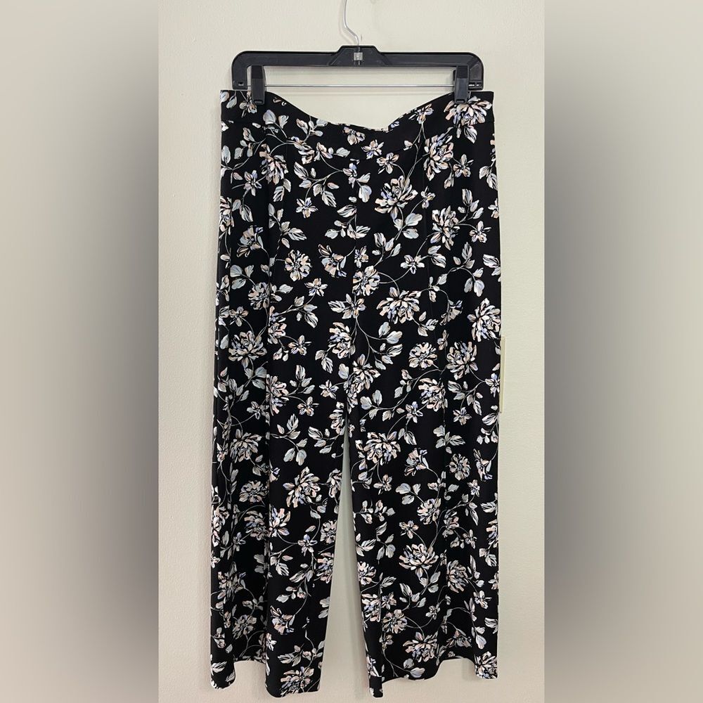 J.Jill Women Black Floral Wide Leg Ankle Elastic Waist Pull On  Pant Size Medium